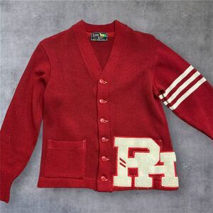 Lamb Knit Vintage 60s 6 Button Red Wool Cardigan Sweater Men's Size Small